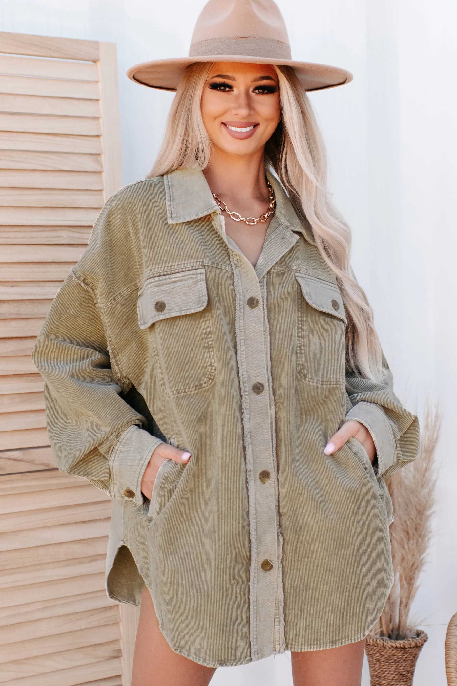 The More You Know Washed Corduroy Shacket (Olive)