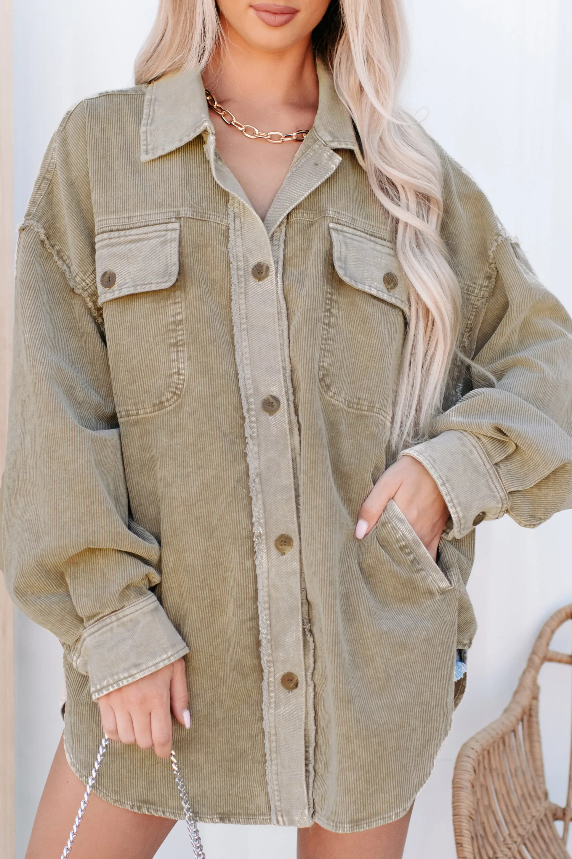 The More You Know Washed Corduroy Shacket (Olive)