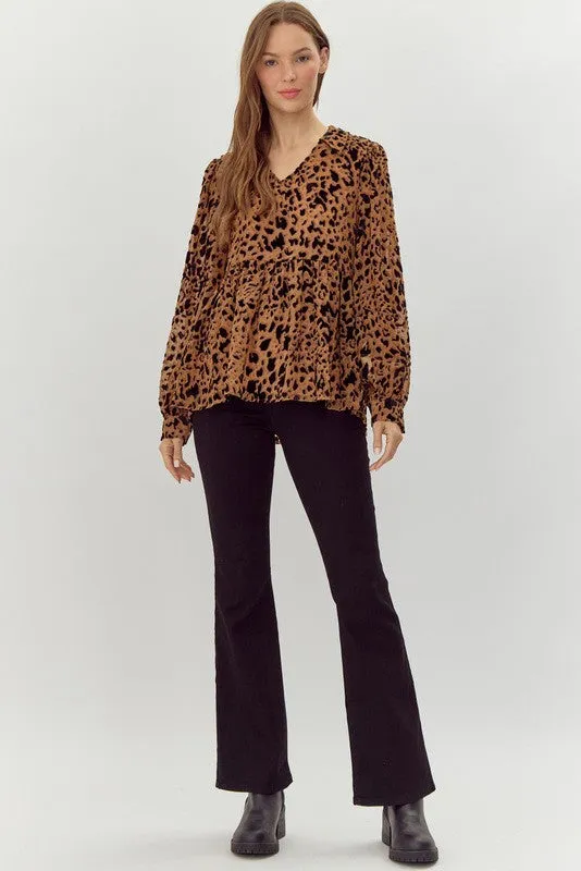 Toffee Leopard Print Baby Doll Top