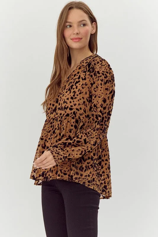 Toffee Leopard Print Baby Doll Top