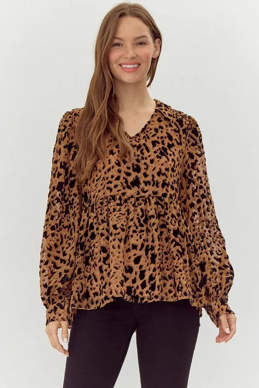 Toffee Leopard Print Baby Doll Top