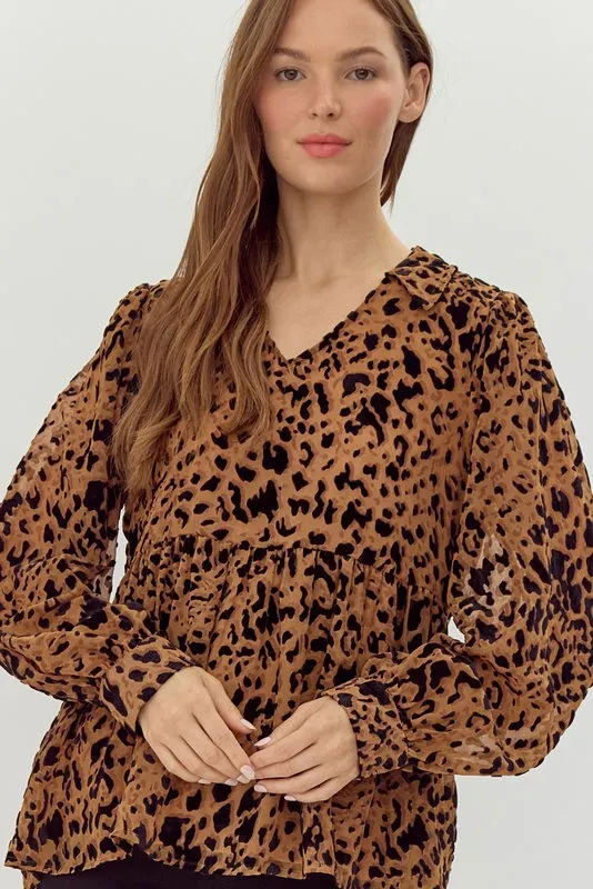 Toffee Leopard Print Baby Doll Top