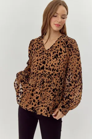Toffee Leopard Print Baby Doll Top