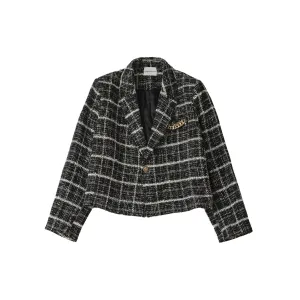 Tweed Cropped Blazer Jacket Black
