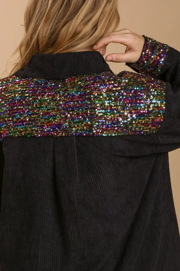 Umgee Black Shacket with Sequin Details-FINAL SALE