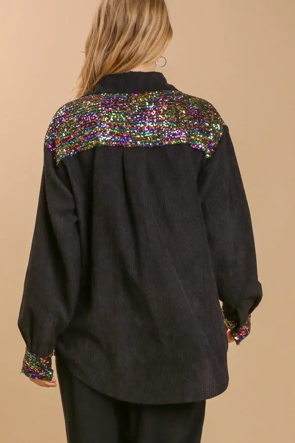 Umgee Black Shacket with Sequin Details-FINAL SALE