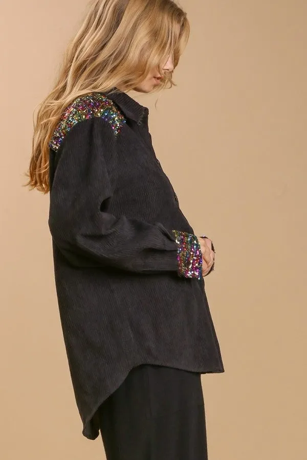 Umgee Black Shacket with Sequin Details-FINAL SALE