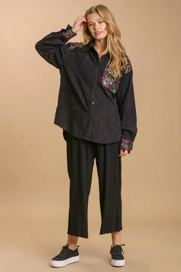 Umgee Black Shacket with Sequin Details-FINAL SALE