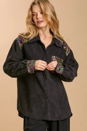 Umgee Black Shacket with Sequin Details-FINAL SALE