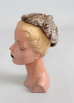 Vintage 1940s Leopard Print Fur Topper Hat Vintage 1940s Leopard Print Fur Topper Hat
