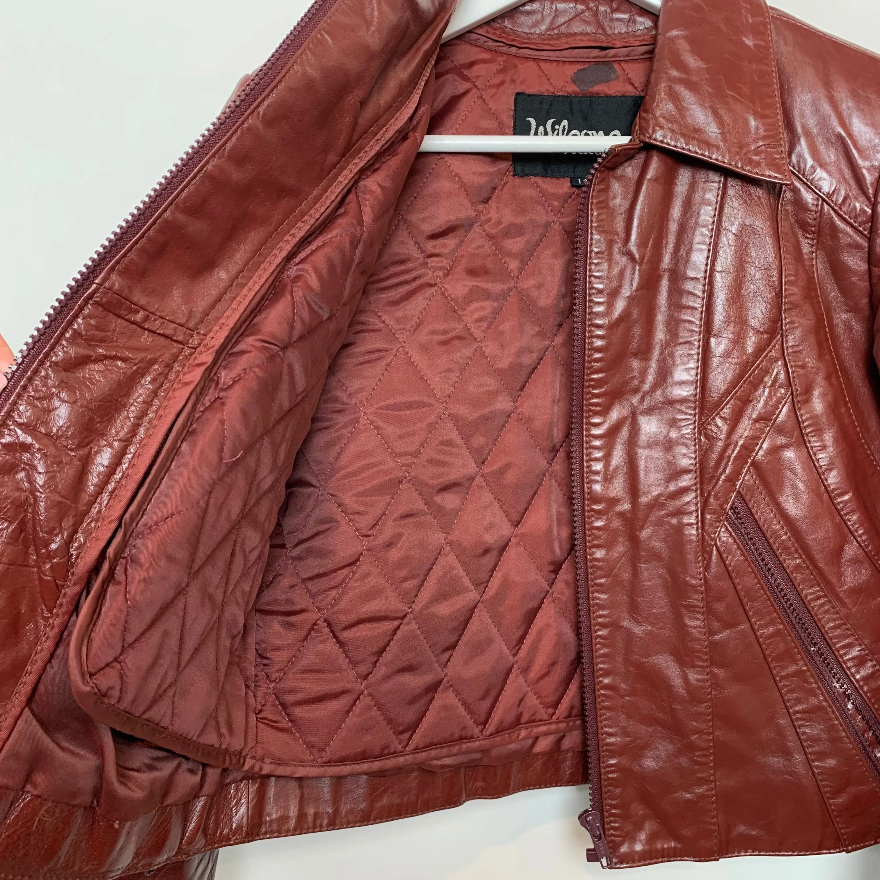 Vintage 80s Wilsons Maroon Leather Cropped Moto Jacket Small