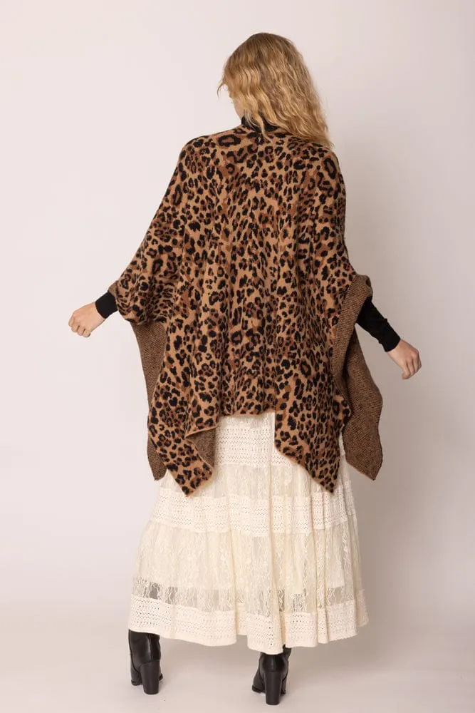 WCR420045 Leopard Knit Ruana With Shoulder strap