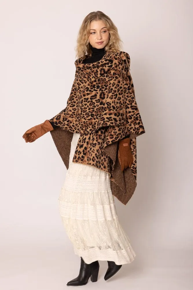 WCR420045 Leopard Knit Ruana With Shoulder strap