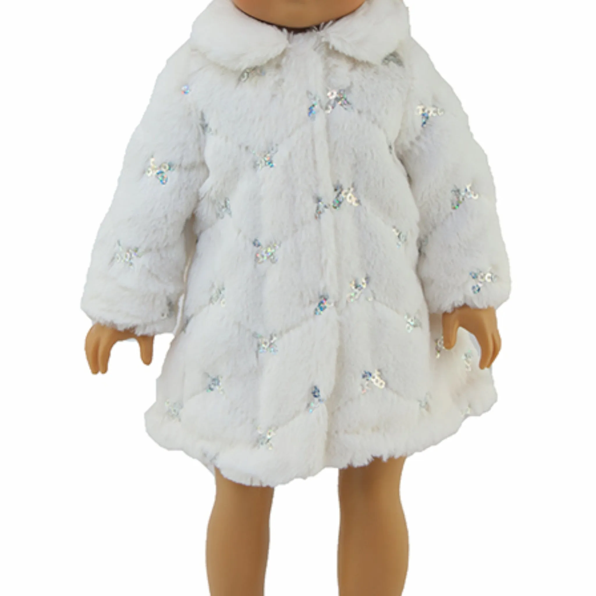 White Fur and Sequin Slip Coat for 18-inch dolls