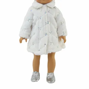 White Fur and Sequin Slip Coat for 18-inch dolls