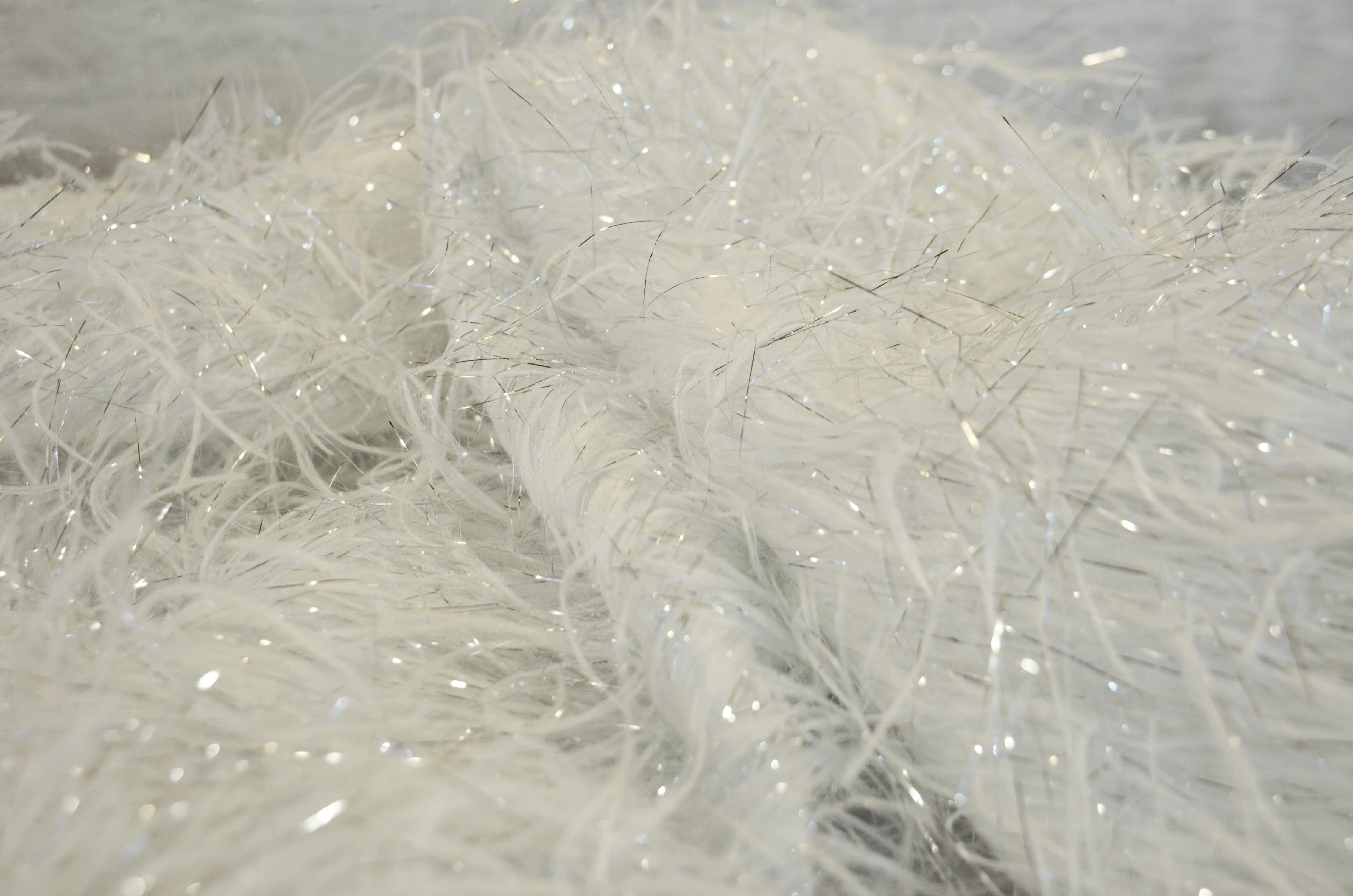 White Shaggy Brocade | White Metallic Eyelash Fabric | White Uragiri Lame | Non Stretch Lurex for Costume, Cosplay Top Dress, Apparel Fabric