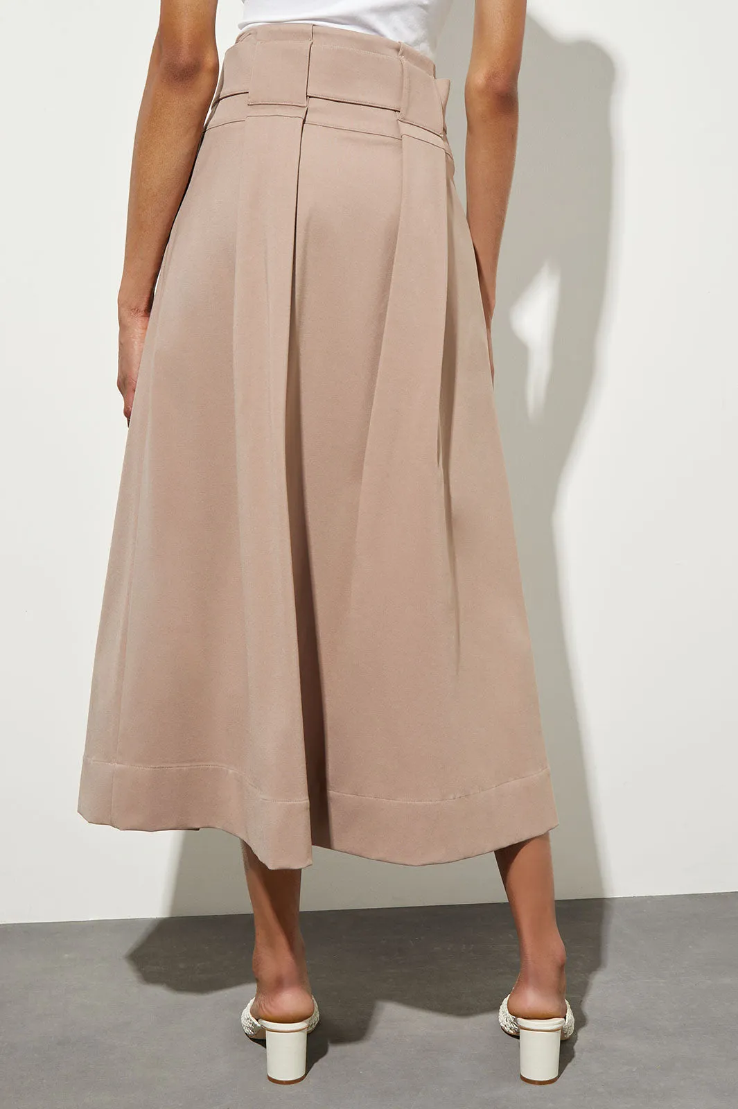 Wide Buckle A-Line Midi Skirt - Stretch Ponte, Java