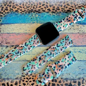Wild Turquoise Leopard Print Silicone Band For Fitbit Versa 1/2