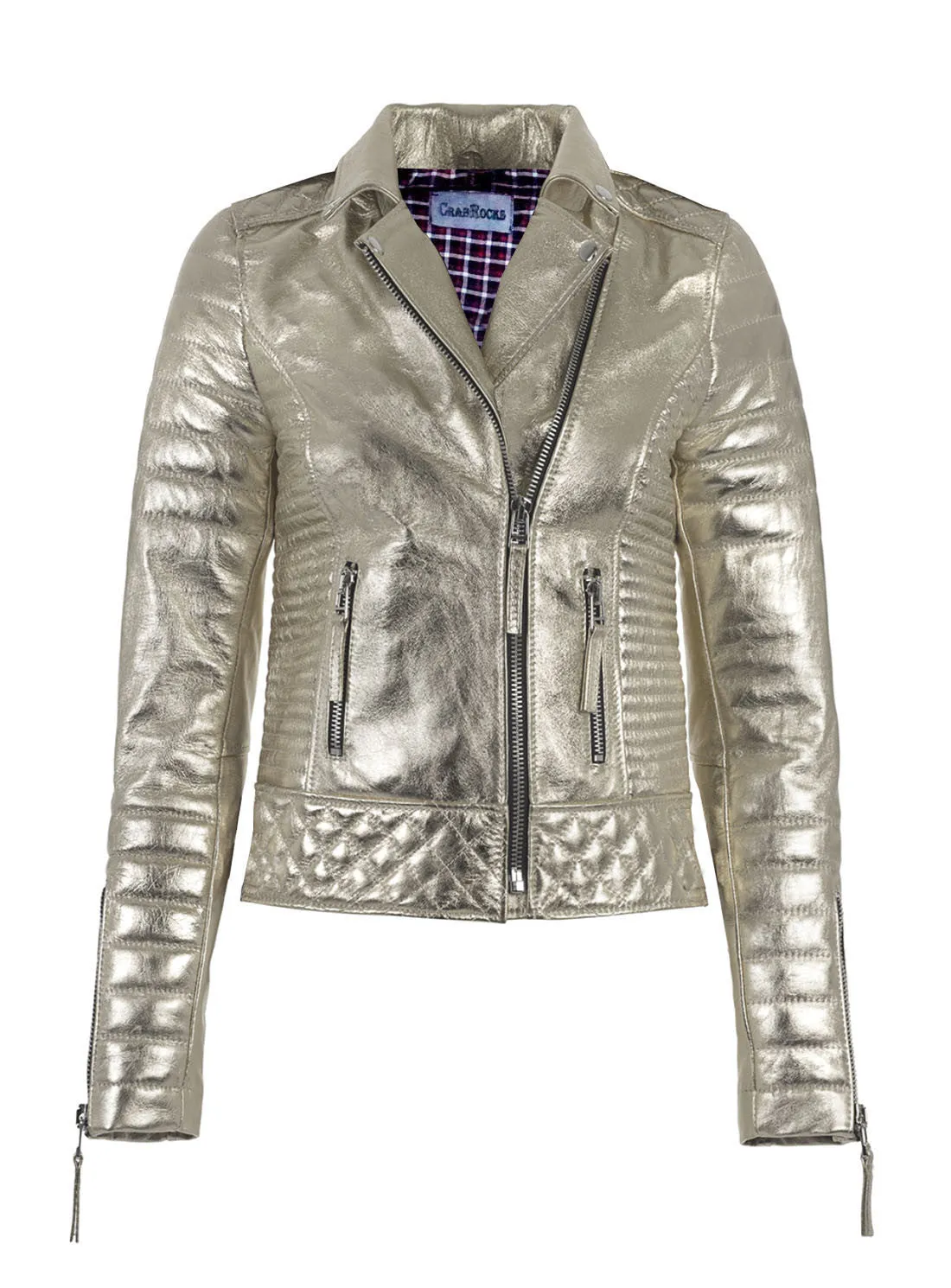 Women Designer Metallic Leather Motorcycle Biker Jacket