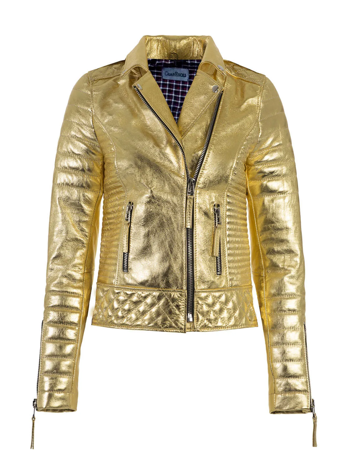 Women Designer Metallic Leather Motorcycle Biker Jacket