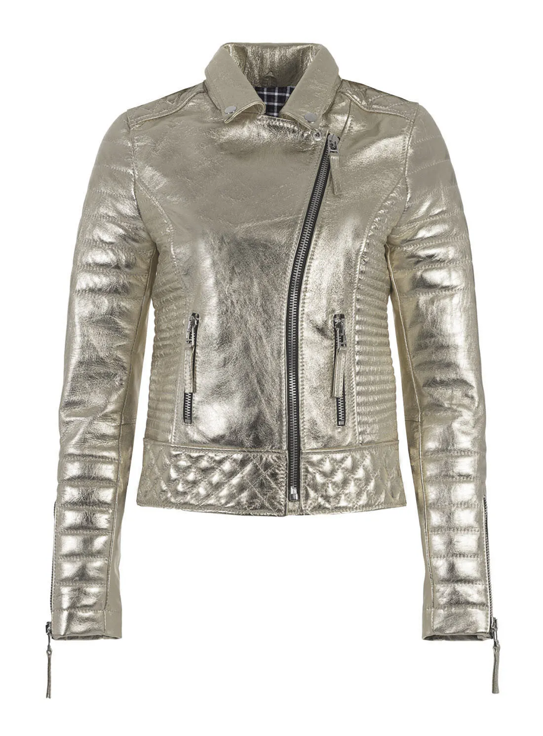 Women Designer Metallic Leather Motorcycle Biker Jacket
