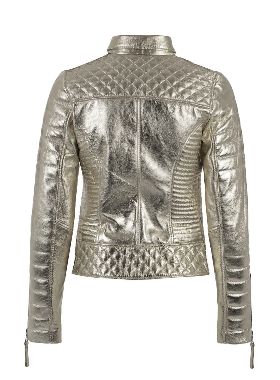 Women Designer Metallic Leather Motorcycle Biker Jacket