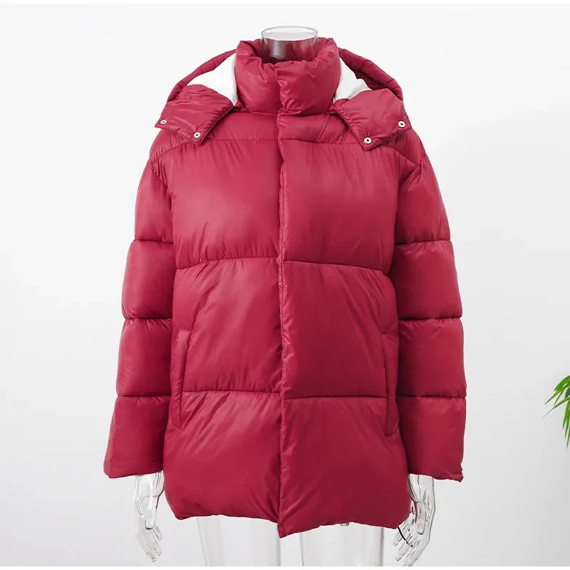 Women Thicken Hooded Down Overtised Cotton Jacket Fashion Long Sleeve Lapel Women's Coat 2024 Winter Lady Warm Commute Overcoat