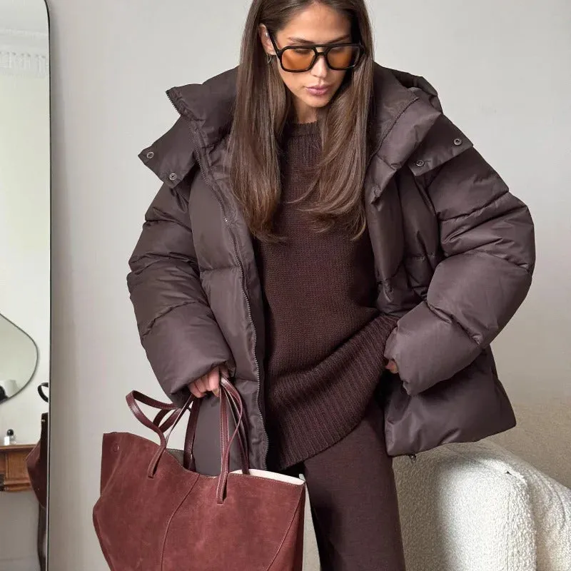 Women Thicken Hooded Down Overtised Cotton Jacket Fashion Long Sleeve Lapel Women's Coat 2024 Winter Lady Warm Commute Overcoat