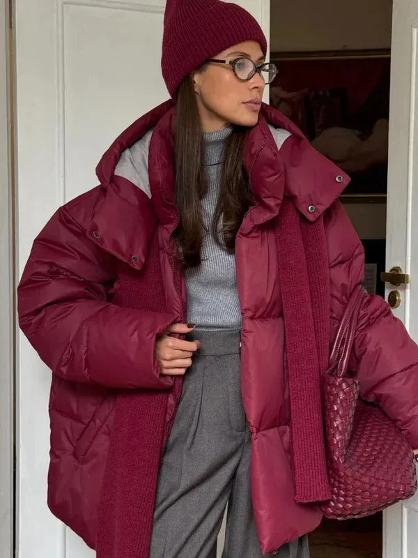 Women Thicken Hooded Down Overtised Cotton Jacket Fashion Long Sleeve Lapel Women's Coat 2024 Winter Lady Warm Commute Overcoat