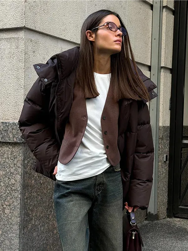 Women Thicken Hooded Down Overtised Cotton Jacket Fashion Long Sleeve Lapel Women's Coat 2024 Winter Lady Warm Commute Overcoat
