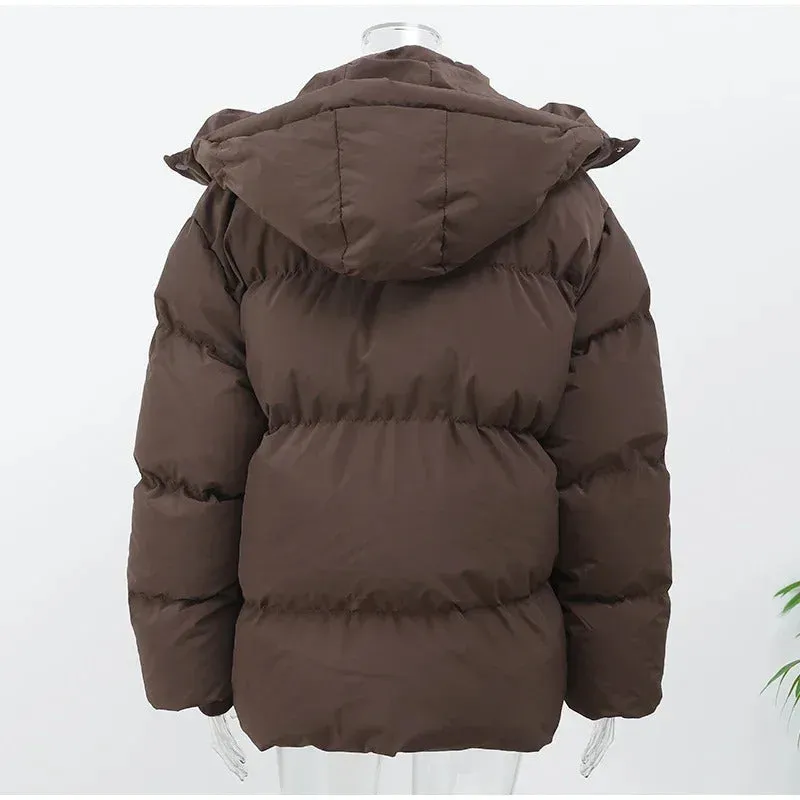 Women Thicken Hooded Down Overtised Cotton Jacket Fashion Long Sleeve Lapel Women's Coat 2024 Winter Lady Warm Commute Overcoat