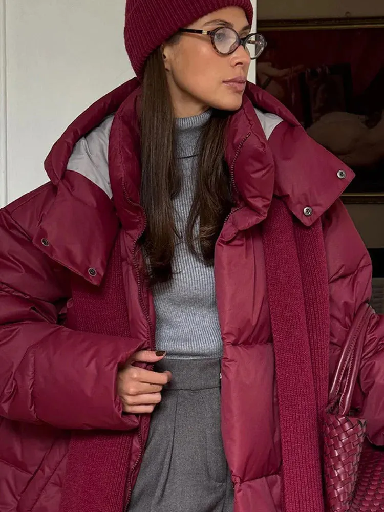 Women Thicken Hooded Down Overtised Cotton Jacket Fashion Long Sleeve Lapel Women's Coat 2024 Winter Lady Warm Commute Overcoat