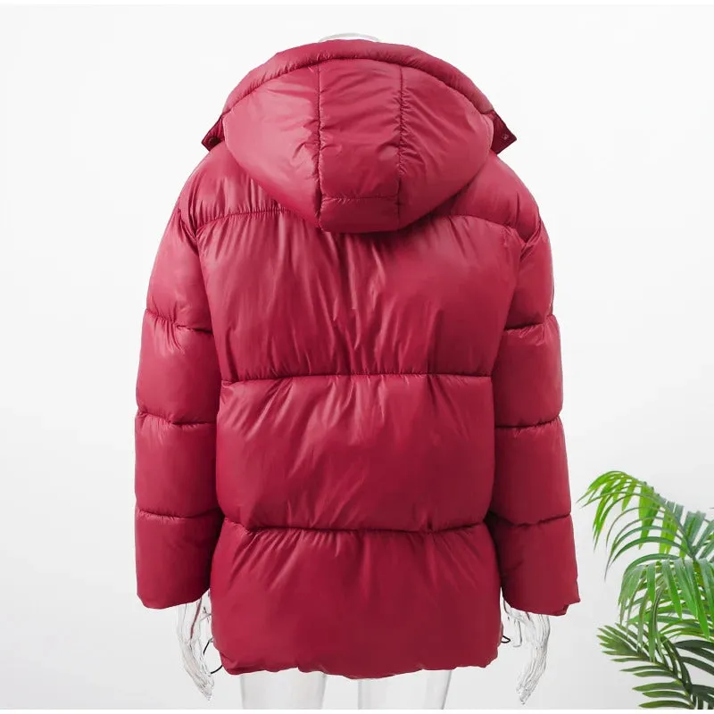 Women Thicken Hooded Down Overtised Cotton Jacket Fashion Long Sleeve Lapel Women's Coat 2024 Winter Lady Warm Commute Overcoat