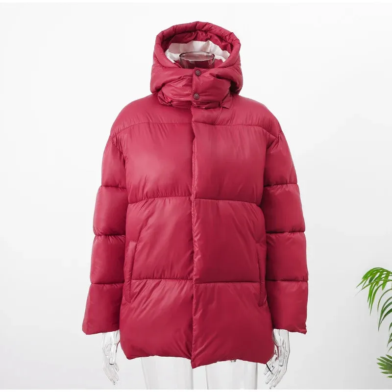 Women Thicken Hooded Down Overtised Cotton Jacket Fashion Long Sleeve Lapel Women's Coat 2024 Winter Lady Warm Commute Overcoat