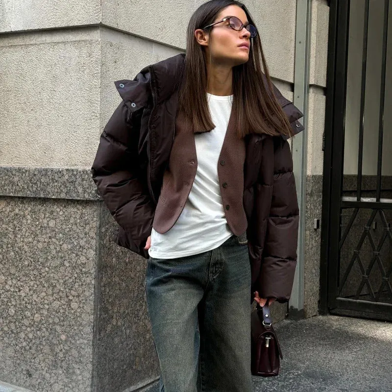 Women Thicken Hooded Down Overtised Cotton Jacket Fashion Long Sleeve Lapel Women's Coat 2024 Winter Lady Warm Commute Overcoat