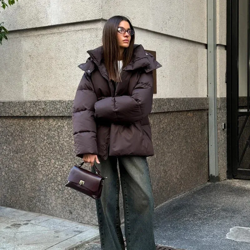 Women Thicken Hooded Down Overtised Cotton Jacket Fashion Long Sleeve Lapel Women's Coat 2024 Winter Lady Warm Commute Overcoat