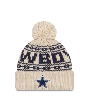 Women's Dallas Cowboys New Era 2021 NFL Sideline Pom Cuffed Knit Hat - Natural