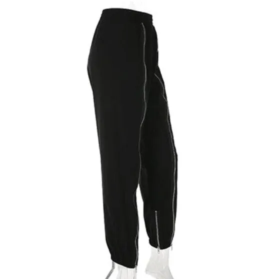 Women's Spring/Autumn Elastic High-Waist Pants With Front Zippers