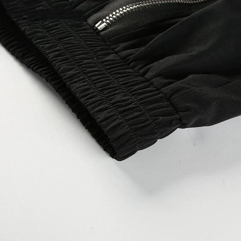 Women's Spring/Autumn Elastic High-Waist Pants With Front Zippers