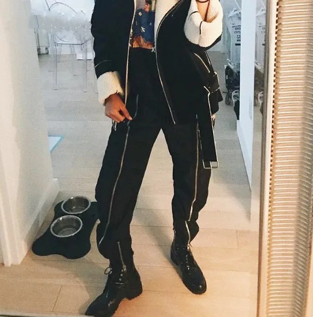 Women's Spring/Autumn Elastic High-Waist Pants With Front Zippers