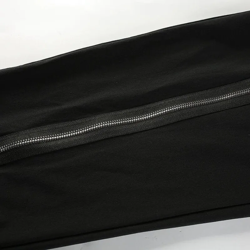 Women's Spring/Autumn Elastic High-Waist Pants With Front Zippers