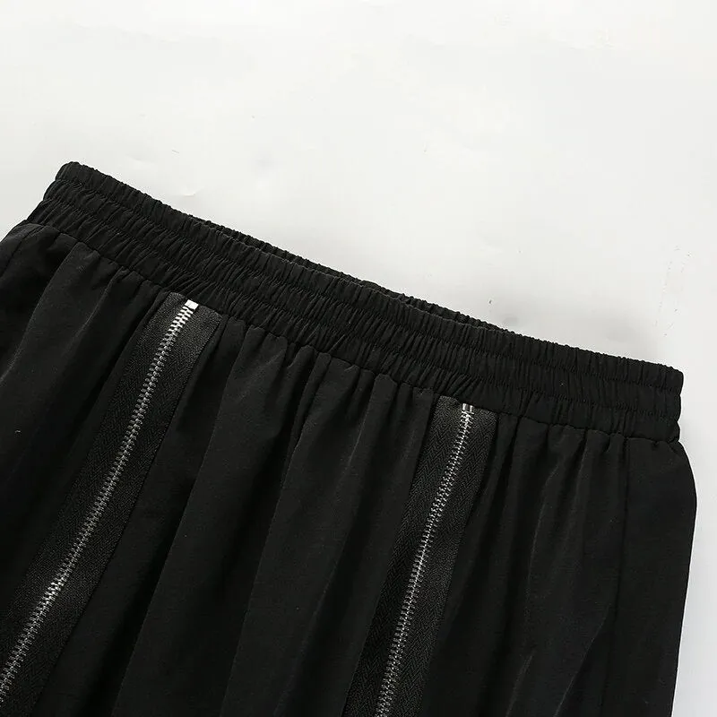 Women's Spring/Autumn Elastic High-Waist Pants With Front Zippers