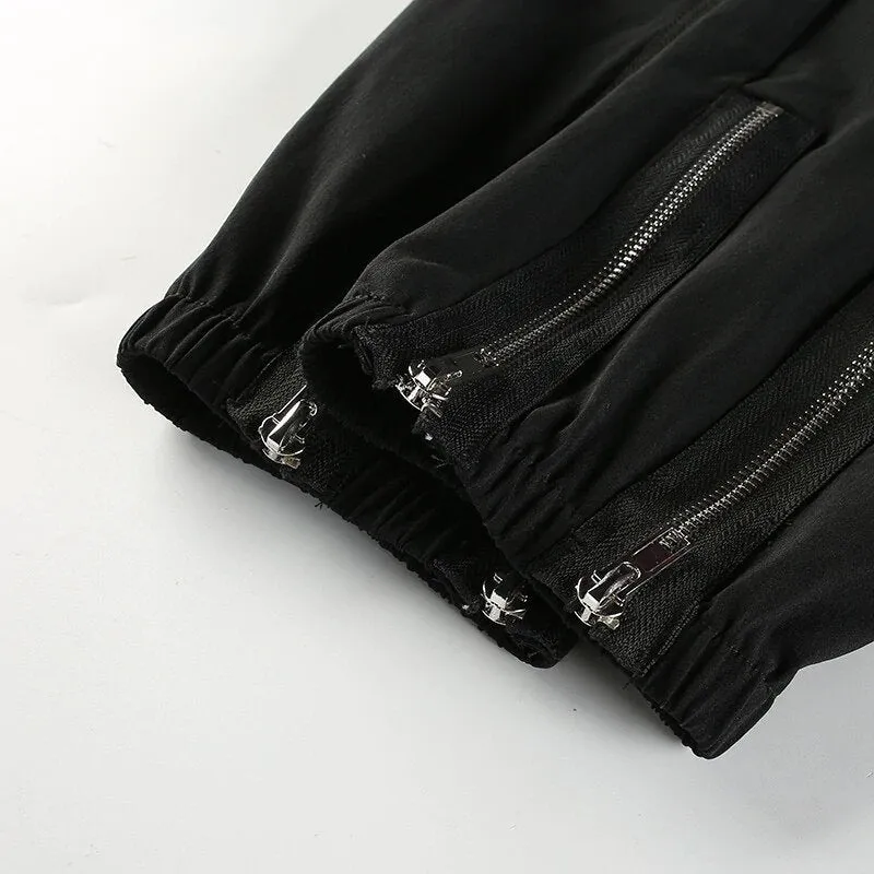 Women's Spring/Autumn Elastic High-Waist Pants With Front Zippers