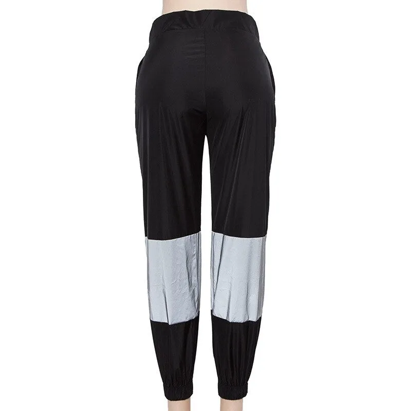 Women's Summer Casual Reflective Patchwork Joggers With Zippers