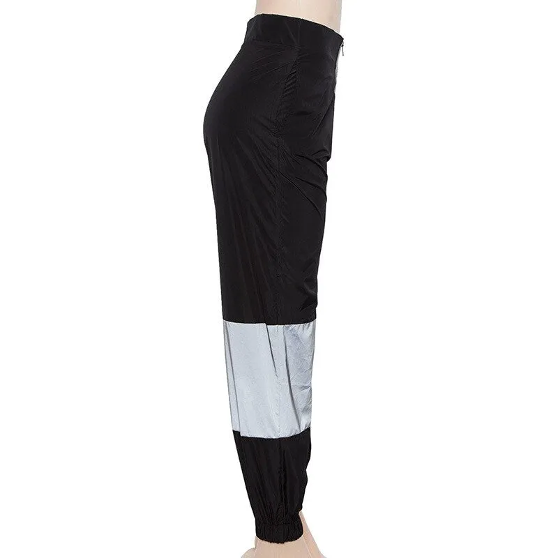 Women's Summer Casual Reflective Patchwork Joggers With Zippers