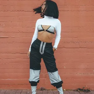 Women's Summer Casual Reflective Patchwork Joggers With Zippers