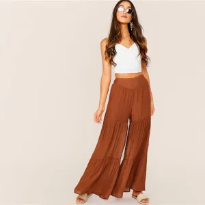 Women's Summer Polyester High-Waist Pants With Ruffles