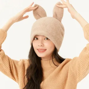 Women's Winter Plush Ear Knit Beanie