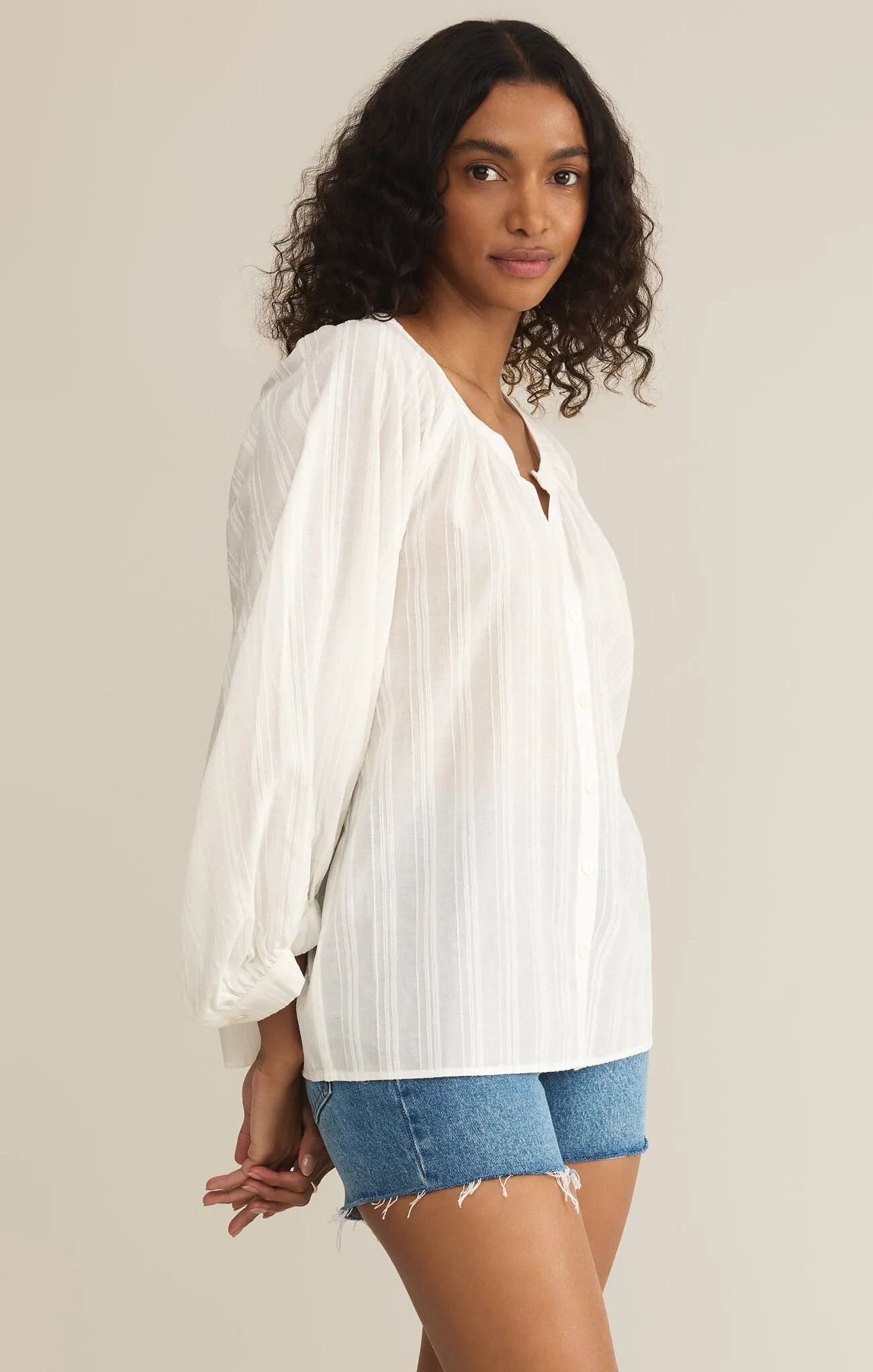 Wren Button Up Top - White