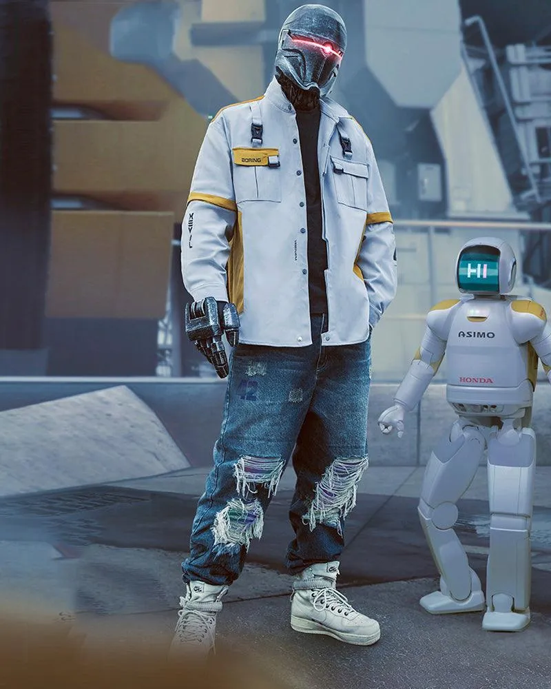 XIPHEVIL Cyberpunk Laser Destroyed Unisex Denim Cargo Pants